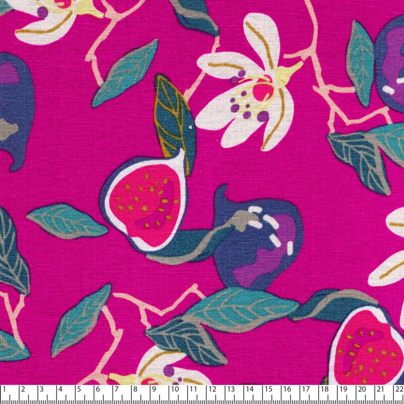 Tissu sweat jardin exotique fuchsia