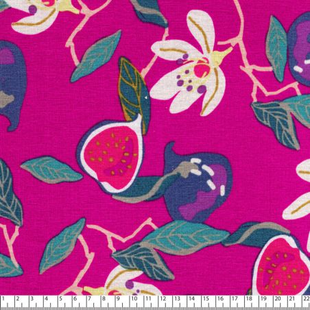Tissu sweat jardin exotique fuchsia