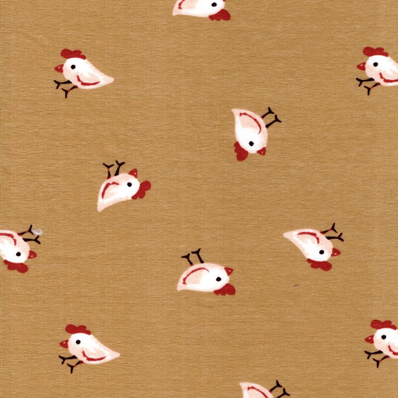 Tissu jersey poules fond sable Tissu jersey poules fond sable