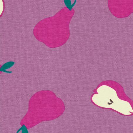 Tissu French Terry poires fond violet 