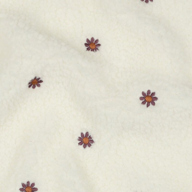 Tissu bouclette brodé fleurs fond écru 100% pol, larg 145 cm Tissu bouclette brodé fleurs fond écru 100% pol, larg 145 cm