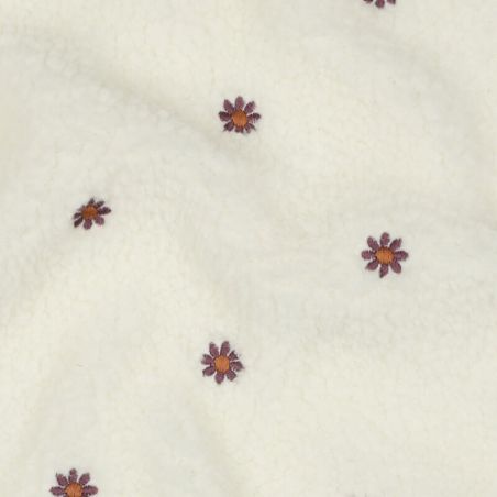 Tissu bouclette brodé fleurs fond écru 100% pol, larg 145 cm