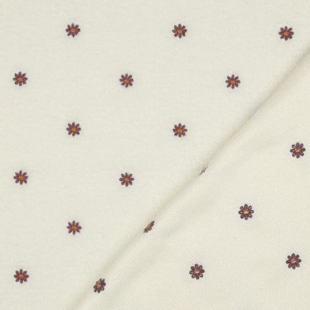 Tissu bouclette brodé fleurs fond écru 100% pol, larg 145 cm
