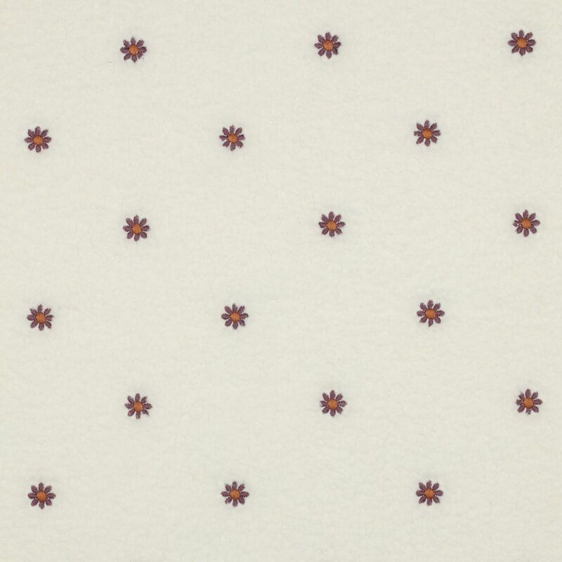 Tissu bouclette brodé fleurs fond écru 100% pol, larg 145 cm Tissu bouclette brodé fleurs fond écru 100% pol, larg 145 cm