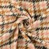 Tissu lainage manteau pied de pourle rose/gris/fauve fond écru