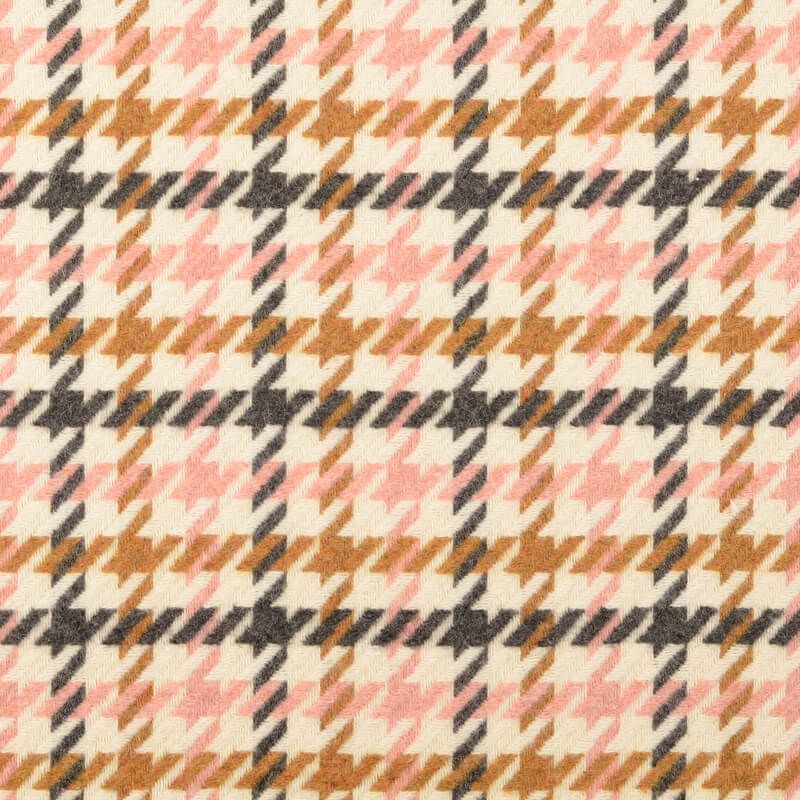 Tissu lainage manteau pied de pourle rose/gris/fauve fond écru Tissu lainage manteau pied de pourle rose/gris/fauve fond écru