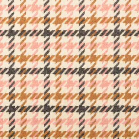 Tissu lainage manteau pied de pourle rose/gris/fauve fond écru
