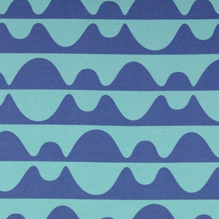 Tissu French Terry wave bleu/turquoise