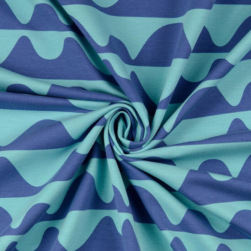 Tissu French Terry wave bleu/turquoise