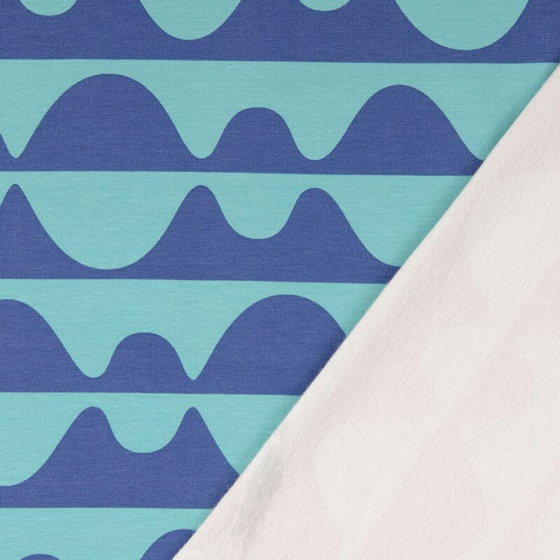 Tissu French Terry wave bleu/turquoise