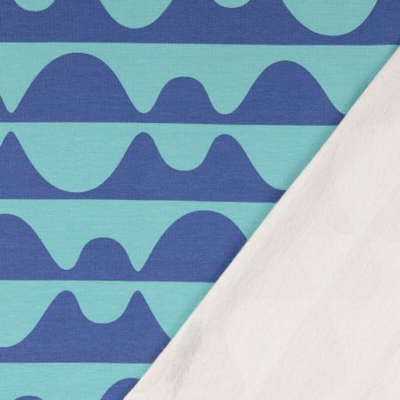 Tissu French Terry wave bleu/turquoise